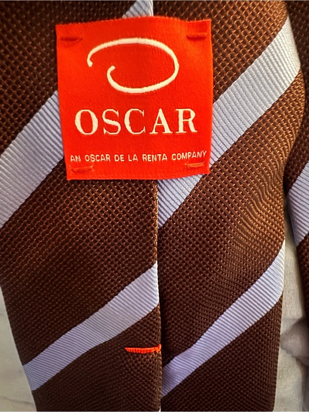 Oscar de la Renta Brown and Light Gray Striped Silk Tie